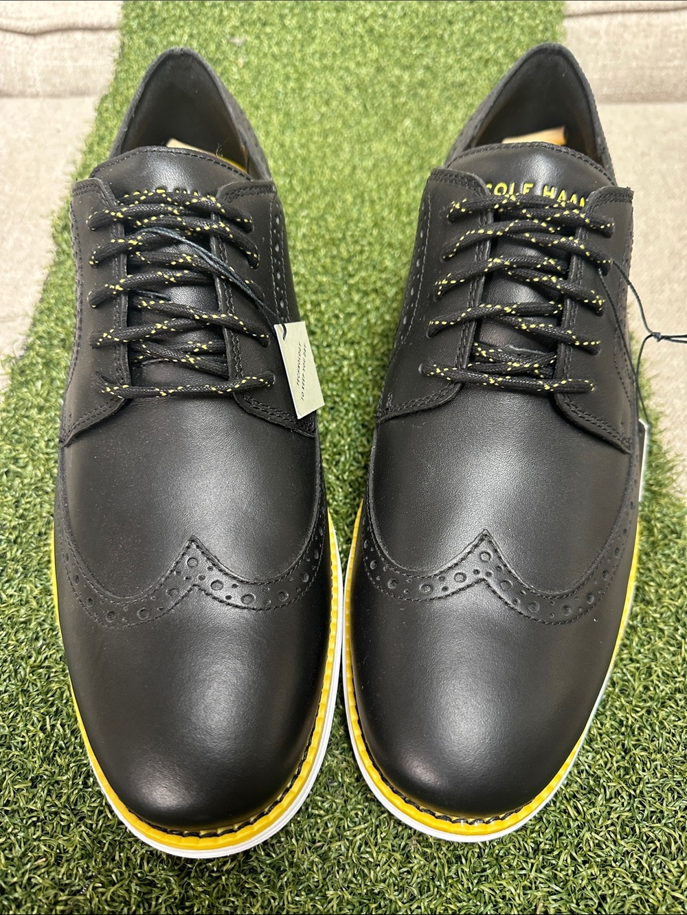 Cole Haan Black Wingtip Oxfords with Yellow Trim